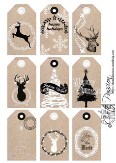 christmas gift tags with different designs on them