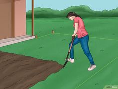 a woman digging dirt with a shovel