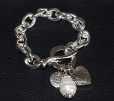 Chunk chain bracelet with heart charm and shell pearl charm, stylish bracelet.  Net weight: less than 100g  Package: simple package. Silver Heart-shaped Pearl Bracelet For Gift, Silver Metal Charm Bracelet With Pearl Charm, Bracelet With Heart, Stylish Bracelet, Pearl Charms, Heart Charm Bracelet, Chain Link Bracelet, Dream Wardrobe, Link Bracelets