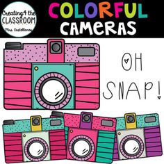 colorful cameras with the words, colorful cameras oh snap on it's side