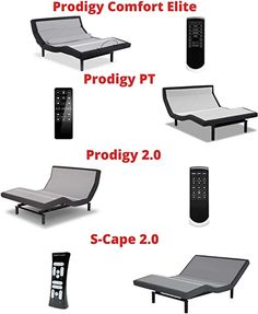 there are five different types of beds with remotes on each one and the same bed frame