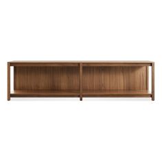 the sideboard is made from wood and has two open compartments on each side, one with