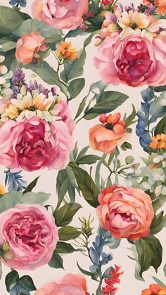 a floral wallpaper with pink and orange flowers