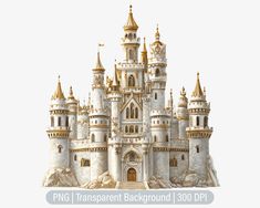 an image of a castle that is in the middle of a white background with gold trim