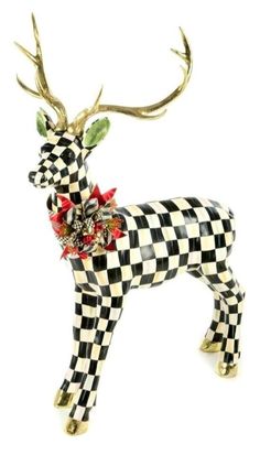 a black and white checkered deer with antlers