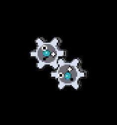 two pixelated animals with blue eyes on black background