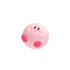 a pink and red ball with eyes on it's side is flying through the air