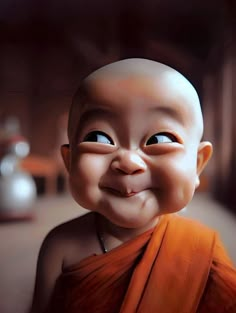 an image of a smiling monk with big eyes