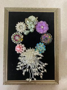 there are many different brooches in the frame