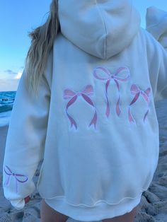 Pink Embroider Bow Hoodie – Sunkissedcoconut Cute Clothes To Make Sewing, Dream Gifts For Her, Viral Clothes 2024, Fun Hoodie Designs, Cute Summer Sweatshirts, Cute Jumpers Sweatshirts, Cute Clothes Amazon Finds, Sunkissed Coconut Hoodie, Cute Trendy Hoodies