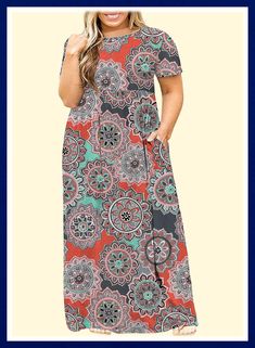 BISHUIGE Pockets 4X Large Floral Orange Orange Clothing, Beach Long Dress, Plus Size Beach, Plus Size Maxi Dress, Dresses With Pockets, Maxi Dress Long, Long Beach Dress, Plus Size Maxi