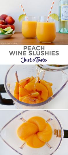 peaches and juices in glass bowls on a table