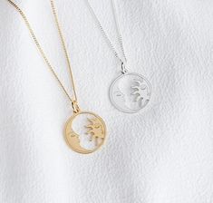 This Moon & Sun Necklace is representing a positive attitude towards life. It can make a wonderful gift for yourself, sisters, friends, or as a mother and daughter gift.  The sun symbolizes strength, rebirth, and creativity while the moon represents female empowerment, intuition, power & change.  Features:  ▪ made from 925 sterling silver, 24k gold plated  ▪ unique, minimal design, the perfect gift for someone you love ▪ beautiful packaging - gift giving ready!  ▪ women empowerment symbol ▪ nick Moon And Sun Necklace, Sun And Moon Pendant, Sun And Moon Necklace, Attitude Positive, Sun Necklace, Crescent Moon Pendant, Celestial Necklace, Female Empowerment, Moon Sun