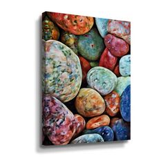 colorful rocks on white background framed canvas wall art print