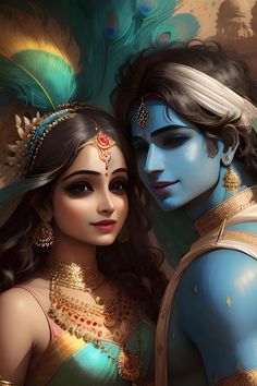 Radha Krishna, Krishna, Gold, Blue