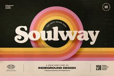 an advertisement for the sound company soulway, with colorful circles on black and white