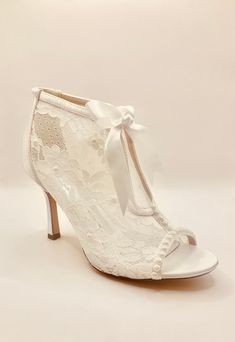 Simply Beautiful White Satin with Lace and Pearl Ribbon Tie Victorian Vintage Wedding Bridal Shoe Ankle Boots Also Available in Ivory Beautiful Satin Heel  Height Approx. 9.5cm  Elegant and Perfect Heel for Comfort Perfect Wedding Day Alternative to the Shoe Sizes: UK 3-8 (EU 36-43) Beautifully Presented Pearl Ribbon, Bridal Boots, Bridal Shoe, Womens Booties, Perfect Heels, Victorian Vintage, Satin Heels, Pretty Dress, Ribbon Tie