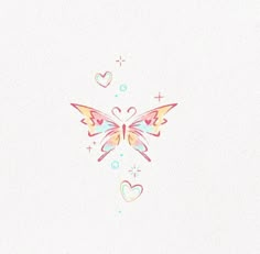 a drawing of a butterfly with hearts on it's wings and wings spread out