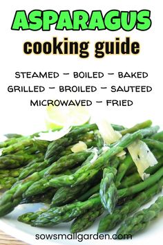 asparagus cooking guide on a white plate