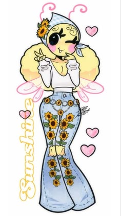 a drawing of a woman with sunflowers on her skirt and the words sunshine written in