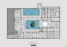 the floor plan for an indoor swimming pool and hot tub in a building with multiple pools