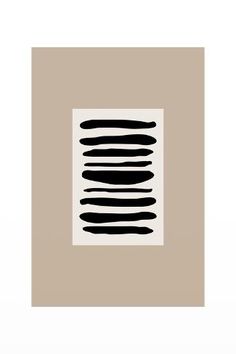 an abstract black and white painting in a square frame on a beige background with the word,