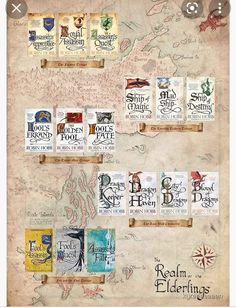 an old map with several different types of books on it and the names of each book