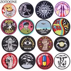 various patches with different designs on them