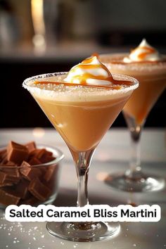 salted caramel bliss martini is garnished with whipped cream