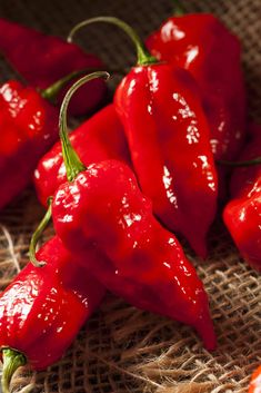 some red peppers are sitting on a table