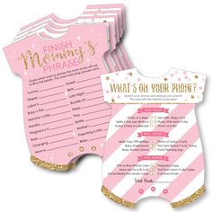 Big Dot of Happiness Little Princess Crown Activity Duo Games INCLUDES set of 20 Pink and Gold Princess Baby Shower or Birthday Party activity cards. Each card comes with 2 different games - 1 game per side. Instructions and answer keys included on each card. Festive Fun: Add some entertainment to your celebration when you pass out the 2-in-1 Little Princess Crown activity cards. Each card is easy to handwrite on and features games What's On Your Phone? and Finish Mommy's Phrase. How To Play: Ea Princess Activities, Country Baby Shower, Snowflake Baby Shower, Shower Cards, Baby Prediction, Birthday Party Activities, Princess Baby, Baby Shower Princess, Gold Baby Showers