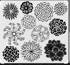 an assortment of black and white flowers on a gray background with the words,'flower power