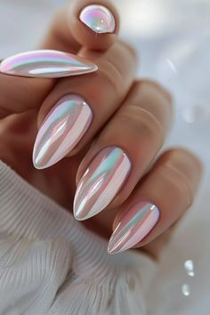 August Nails Chrome, Fun Chrome Nails Summer, Leo Season Nails, Fun Chrome Nails, Cute Chrome Nails, Pastel Chrome Nails, White Chrome Nails, Nails For Summer, Unghie Sfumate