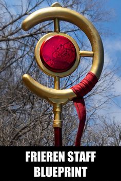 there is a red and gold sign with the words blueprint on it in front of some trees