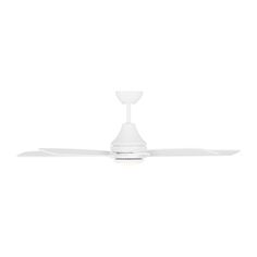 a white ceiling fan with two blades on it's sides and one light on the side