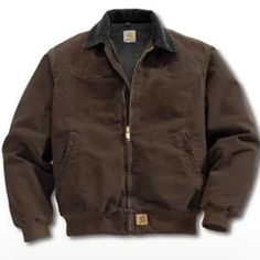 The Jacket Combines Toughness And Comfort In A Western Cut Jacket. This Jacket Is Made Of Heavyweight 12-Ounce, 100% Cotton Sandstone Duck And Features A Quilted-Flannel Lining In The Body And Quilted Nylon Lining In The Sleeves For Warmth. The Corduroy Top Collar Features Snaps For An Optional Hood And The Two Inside And Two Outside Pockets Provide Plenty Of Storage Space. Built For Durability, This Rugged Jacket Has Triple-Stitched Main Seams To Prevent Regular Wear-And-Tear And The Carhartt L Dark Brown Carhartt Jacket, Mens Streetwear Jackets, Carhartt Santa Fe Jacket, Men’s Winter Coat, Work Wear Outfits Men, Men’s Jackets, 90s Style Men, Country Christmas Gifts