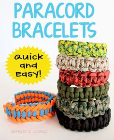 an advertisement for paracord bracelets is shown in front of several different colors