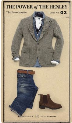 Tweed Jacket Men's Casual, Men’s Outfits With Blazers, Henley Shirt Men's Outfits, Polo Ralph Lauren Mens Outfit, Henley Shirt Outfit, Ralph Lauren Style Men, Well Dressed Men Casual, Preppy Style Men