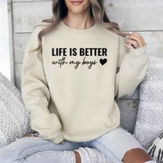 Life is Better With My Boys Sweatshirt, Mom of Boys Sweatshirt, Mom Sweatshirt, Favorite Boys Sweatshirt, Mama Sweatshirt, Mother’s Day Sweatshirt, Mother Of Boys Sweater, Gift For Mother Crewneck Sweatshirt, I Love My Boys Sweatshirt. Mothers Of Boys, Mom Of Boys, Love My Boys, Boys Sweatshirts, Concert Shirts, Mama Sweatshirt, My Boys, Gift For Mother, Boys Sweaters