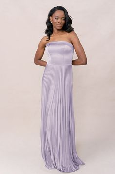 Model: April; Size: 4; Color: Light Lavender Satin Pleated Dress, Elevated Wedding, Floral Satin Dress, Pleated Satin Dress, European Garden, Lavender Dresses, Puerto Rican, Bra Cups, Wedding Attire