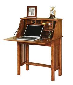 Mission Style Secretary Desk by DutchCrafters Amish Furniture Small Secretary Desk, Corner Desk Plans, Mission Style Desk, Bed Woodworking Plans, Woodworking Desk Plans, Mission Style Furniture, Desk Plans, Desks For Small Spaces, Arts And Crafts House