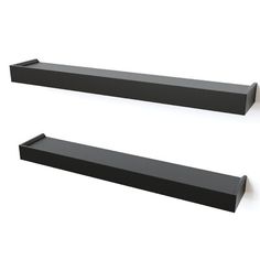 two black shelfs sitting next to each other