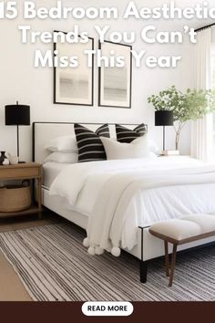 a bed room with a neatly made bed and pictures on the wall above it that says, 15 bedroom aesthetics trend you can't miss this year read more