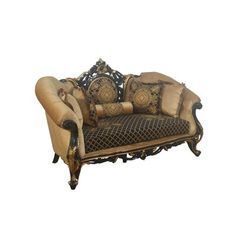 an ornate couch with pillows on it