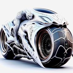 a futuristic motorcycle is shown in white and black