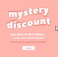 a pink background with the words mystery discount and an image of a cat holding a mouse