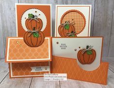 three cards with pumpkins on them