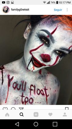 Scary Af /// Pinterest: @YourGirlCC /// Board: Female Halloween Costumes Scary Halloween Makeup, Halloween Coustumes, Scary Clown