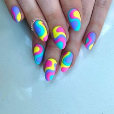 80s Nails Designs Neon, Funky Nail Ideas Fun, 80s Nails 1980s, 80’s Nails, 80s Inspired Nails, 90s Theme Nails, 80s Nail Designs, 80 Nails, Groovy Nail Art