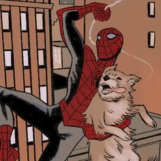 a drawing of a dog and a spider man